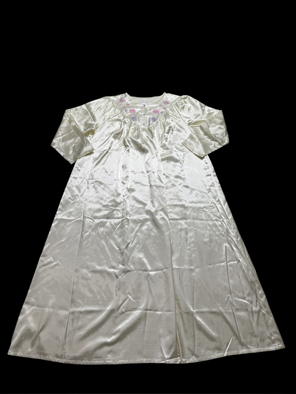 NWOT Comfort Choice Brushed Back Satin Nightgown Flannel Fleece Lined Cream Sz L